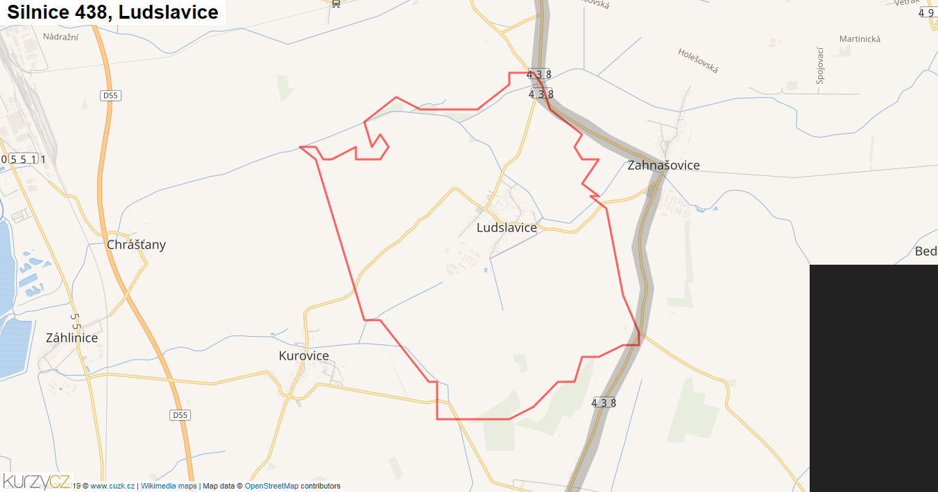 Ludslavice, Silnice 438 - Mapa