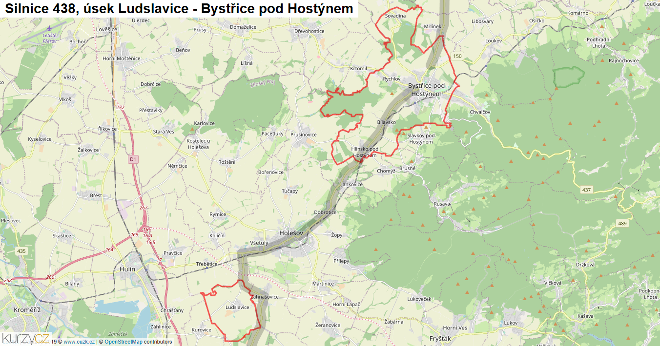 Úsek Ludslavice - Bystřice pod Hostýnem, Silnice 438 - Mapa