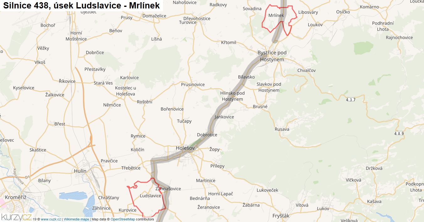 Úsek Ludslavice - Mrlínek, Silnice 438 - Mapa