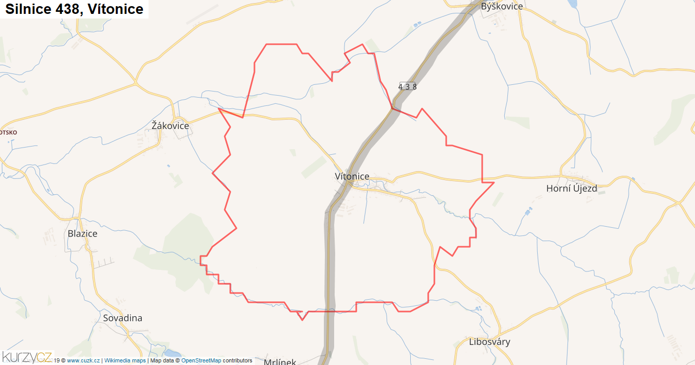 Vítonice, Silnice 438 - Mapa