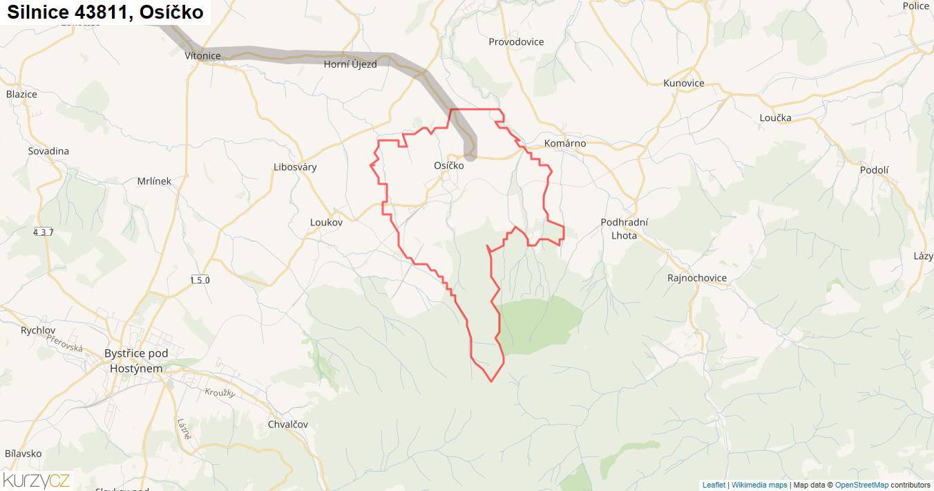 Osíčko, Silnice 43811 - Mapa