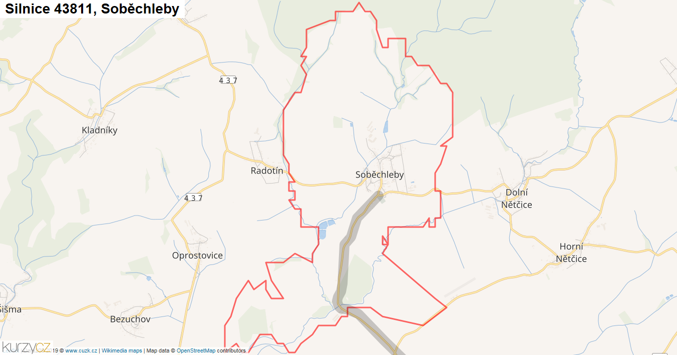 Soběchleby, Silnice 43811 - Mapa