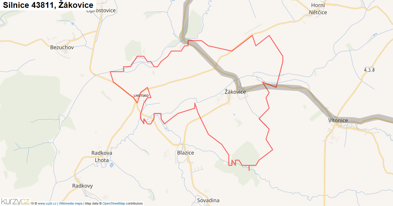 Žákovice, Silnice 43811 - Mapa