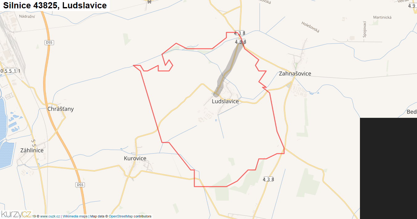 Ludslavice, Silnice 43825 - Mapa