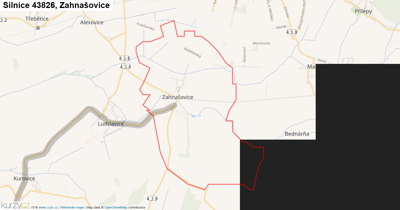 Zahnašovice, Silnice 43826 - Mapa
