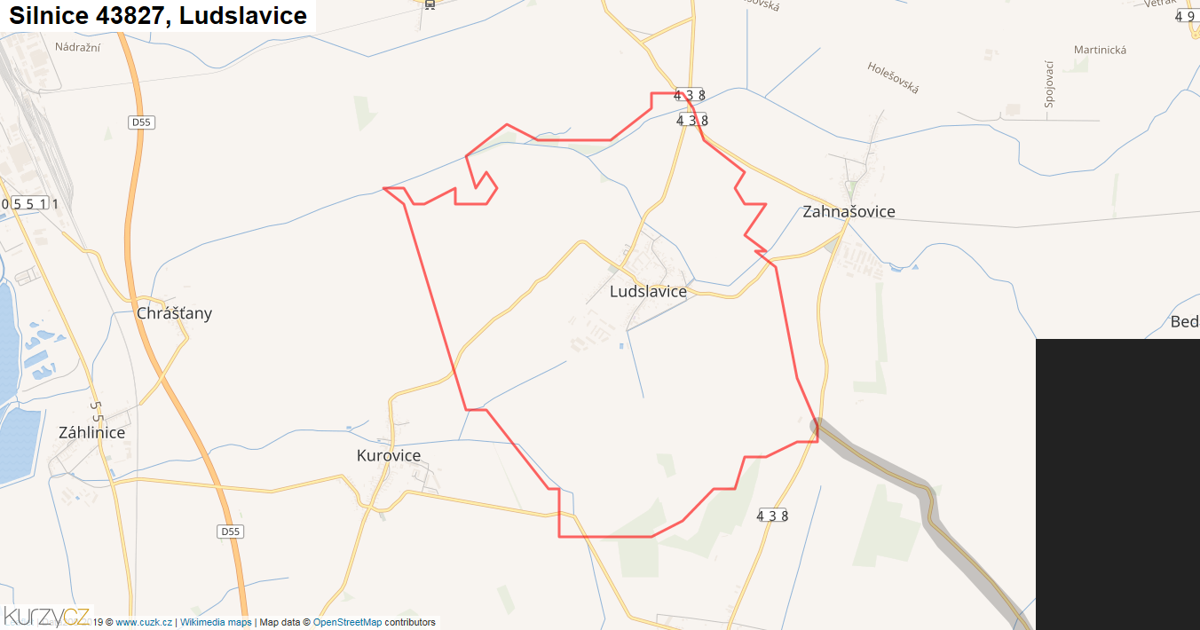 Ludslavice, Silnice 43827 - Mapa