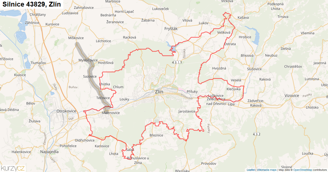 Zlín, Silnice 43829 - Mapa