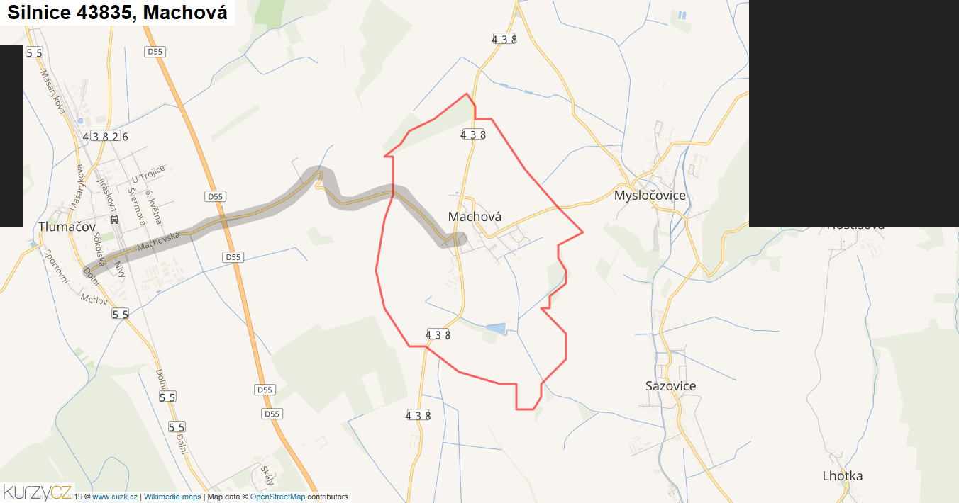 Machová, Silnice 43835 - Mapa