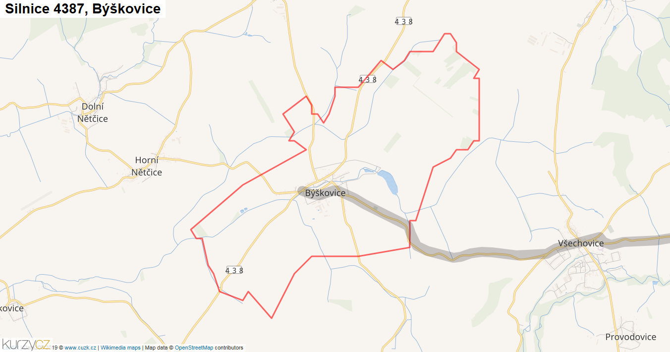 Býškovice, Silnice 4387 - Mapa