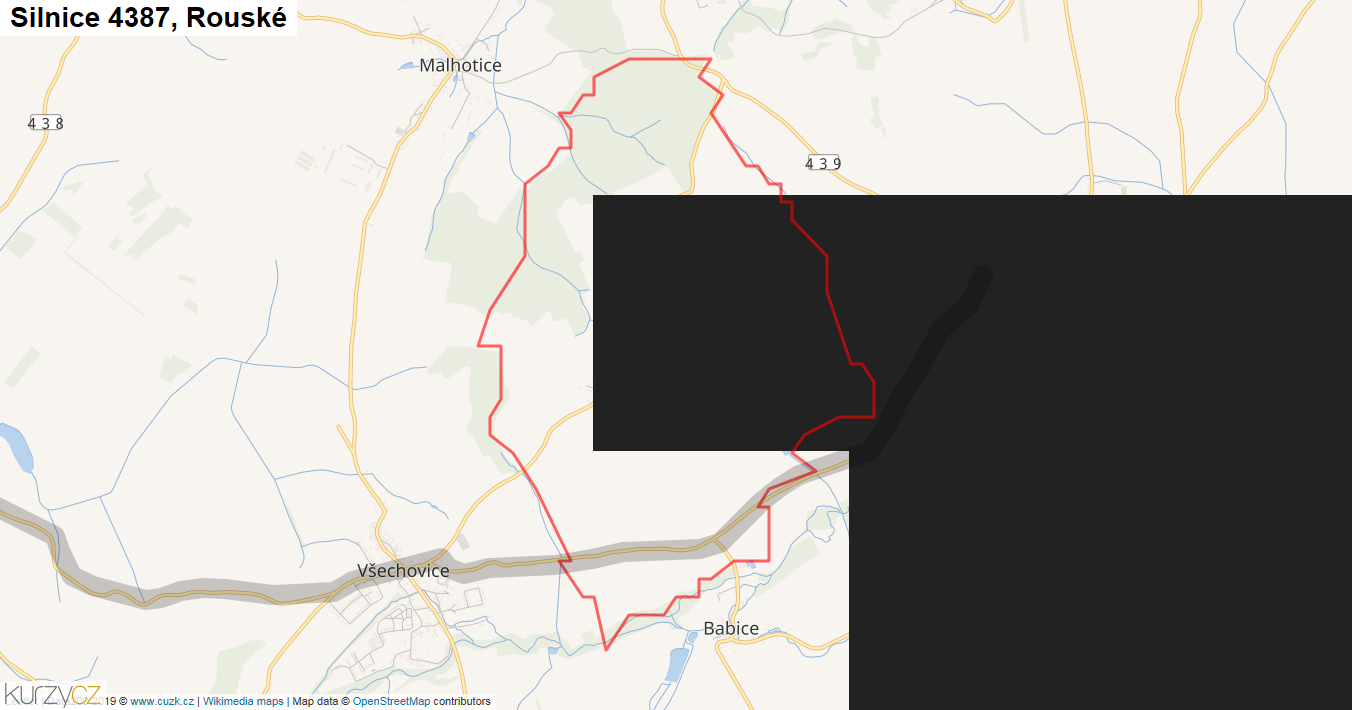 Rouské, Silnice 4387 - Mapa