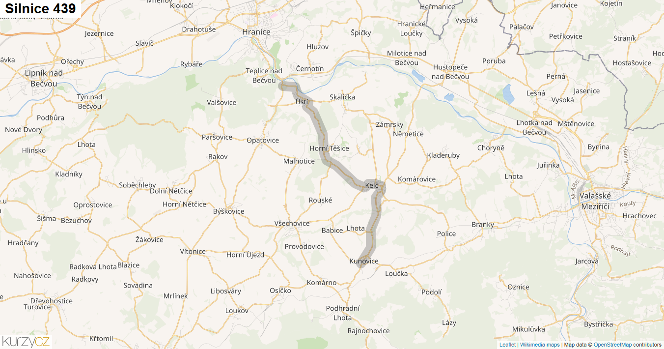 Silnice 439 - mapa Silnice 439