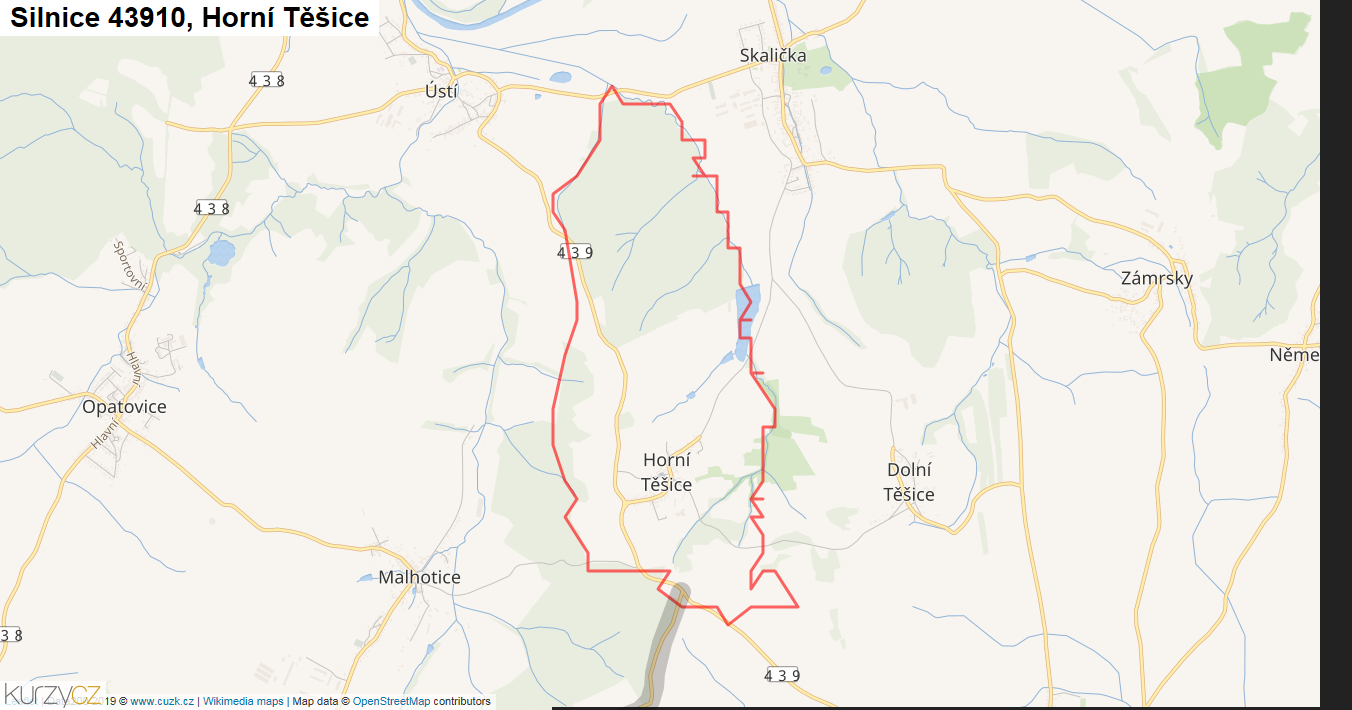 Horní Těšice, Silnice 43910 - Mapa