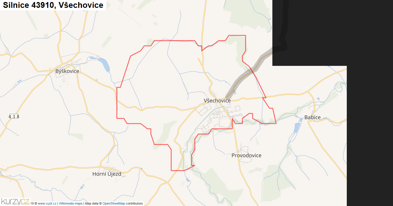 Všechovice, Silnice 43910 - Mapa
