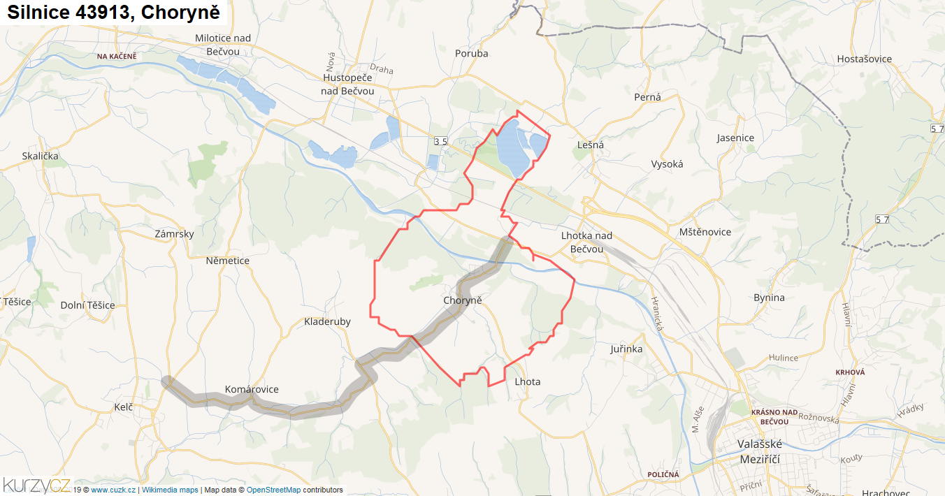 Choryně, Silnice 43913 - Mapa