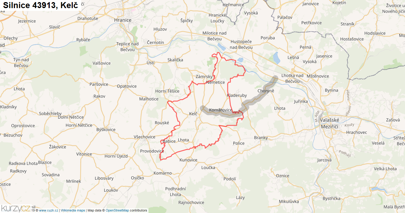 Kelč, Silnice 43913 - Mapa