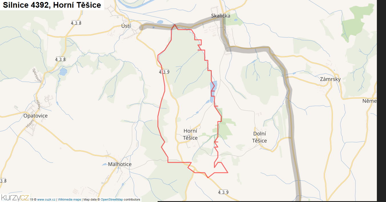 Horní Těšice, Silnice 4392 - Mapa