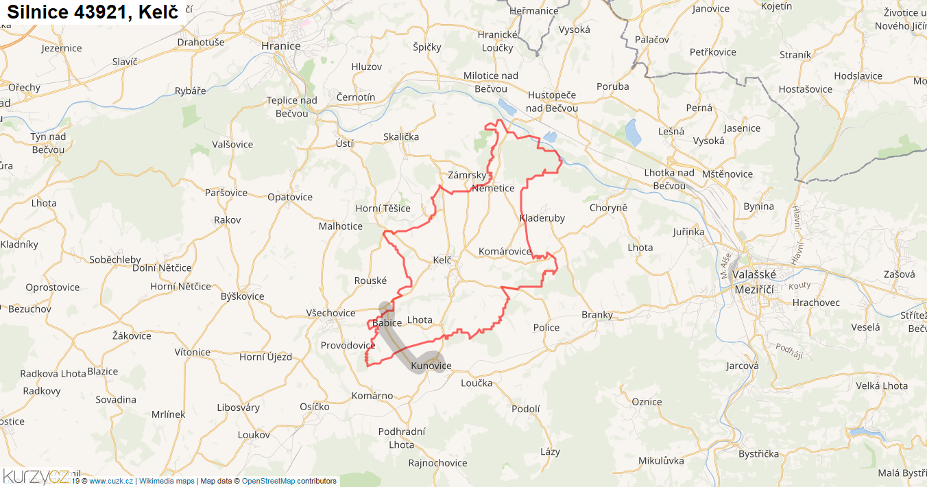 Kelč, Silnice 43921 - Mapa