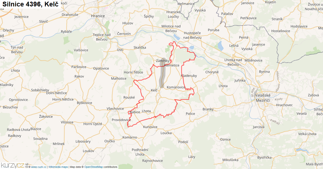 Kelč, Silnice 4396 - Mapa