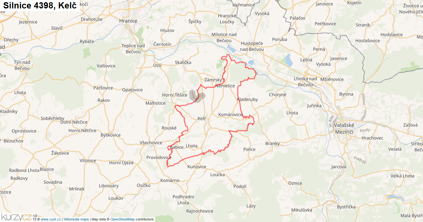 Kelč, Silnice 4398 - Mapa