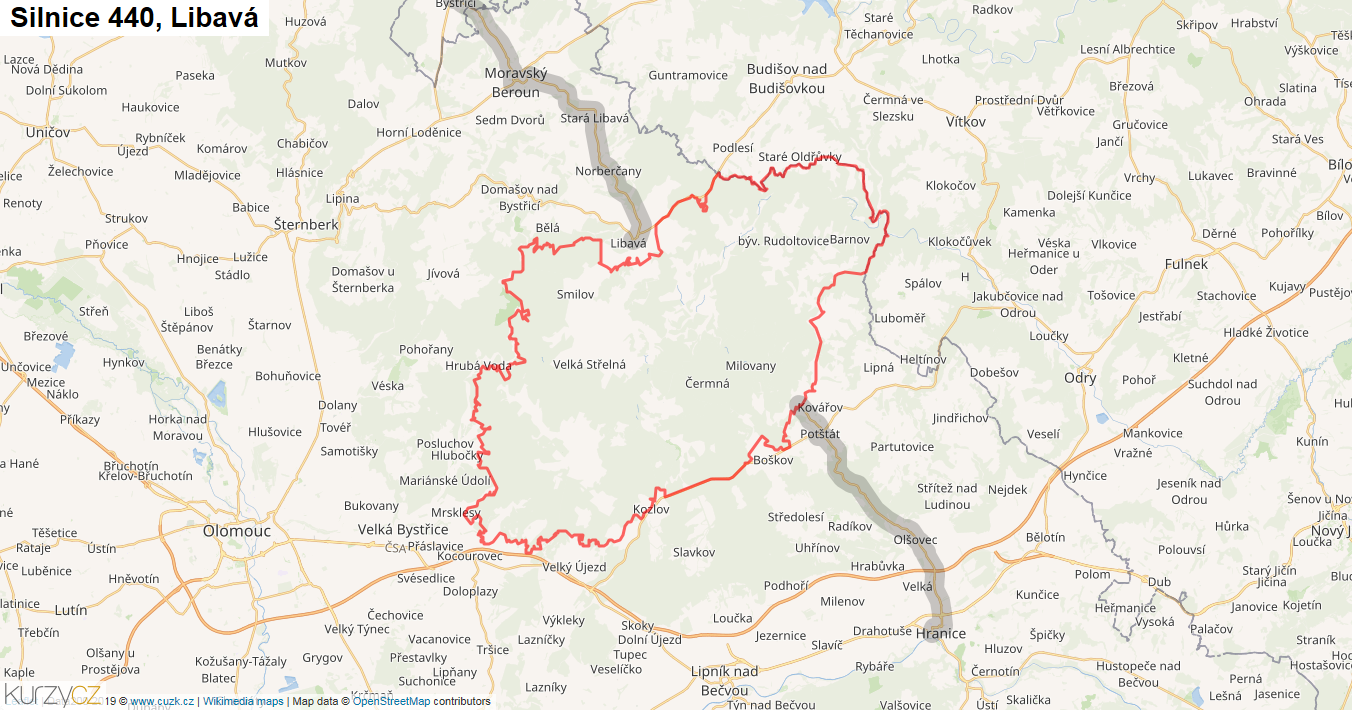 Libavá, Silnice 440 - Mapa