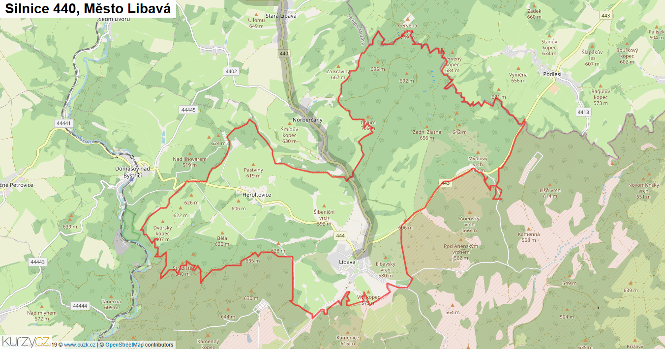Město Libavá, Silnice 440 - Mapa