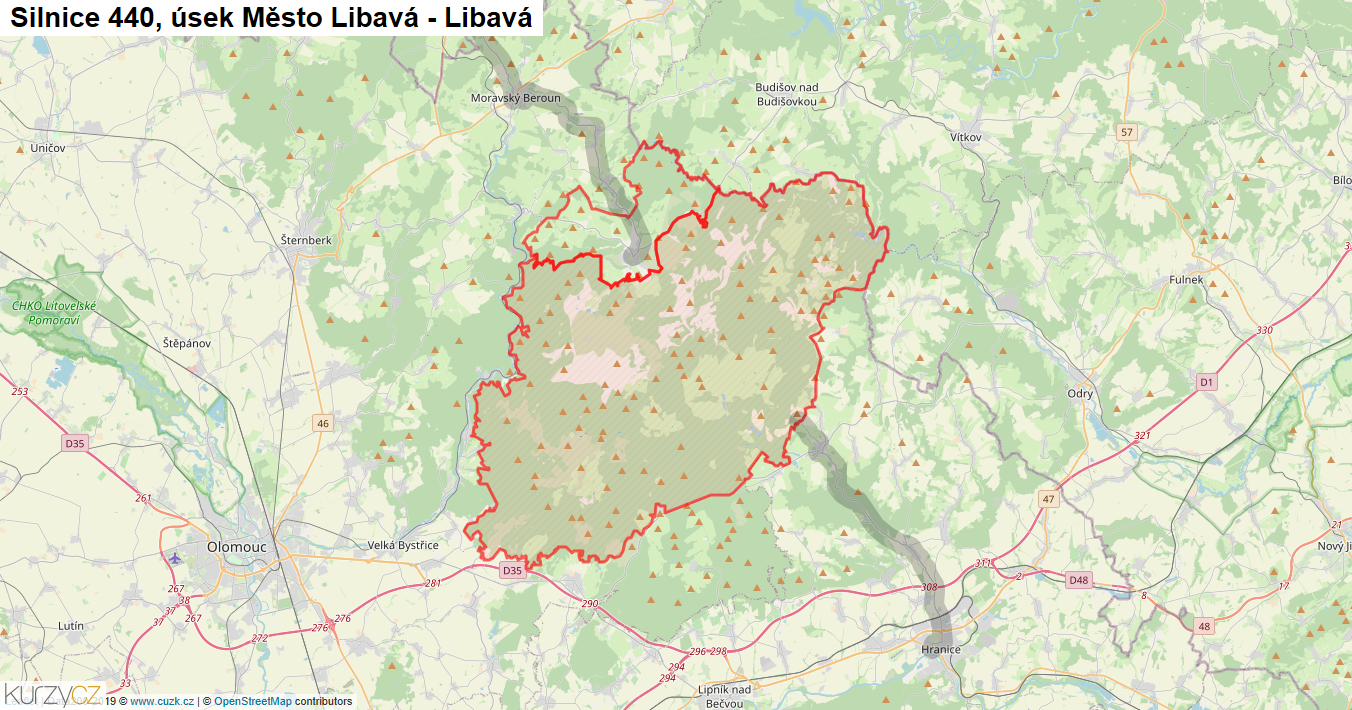 Úsek Město Libavá - Libavá, Silnice 440 - Mapa