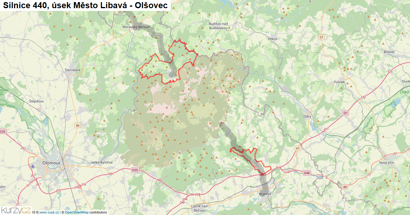 Úsek Město Libavá - Olšovec, Silnice 440 - Mapa