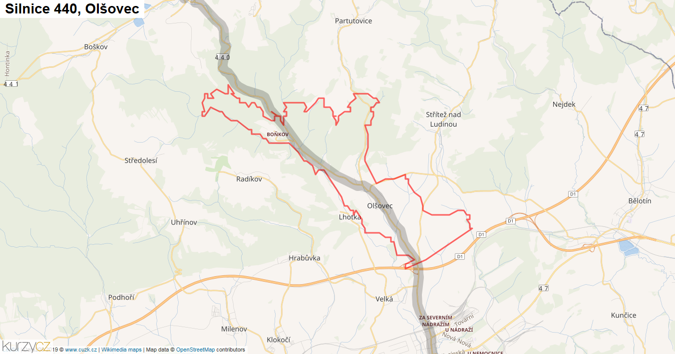 Olšovec, Silnice 440 - Mapa