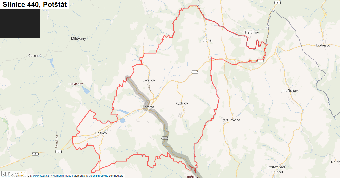 Potštát, Silnice 440 - Mapa