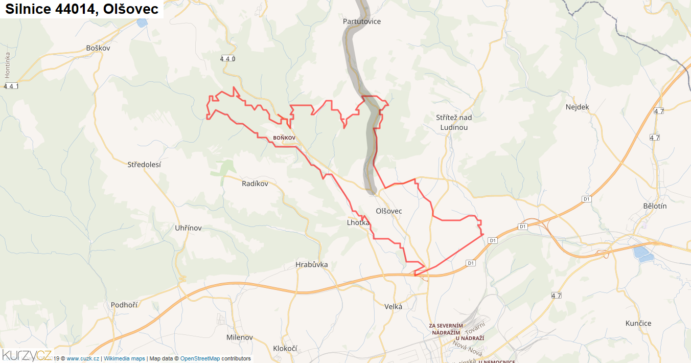 Olšovec, Silnice 44014 - Mapa