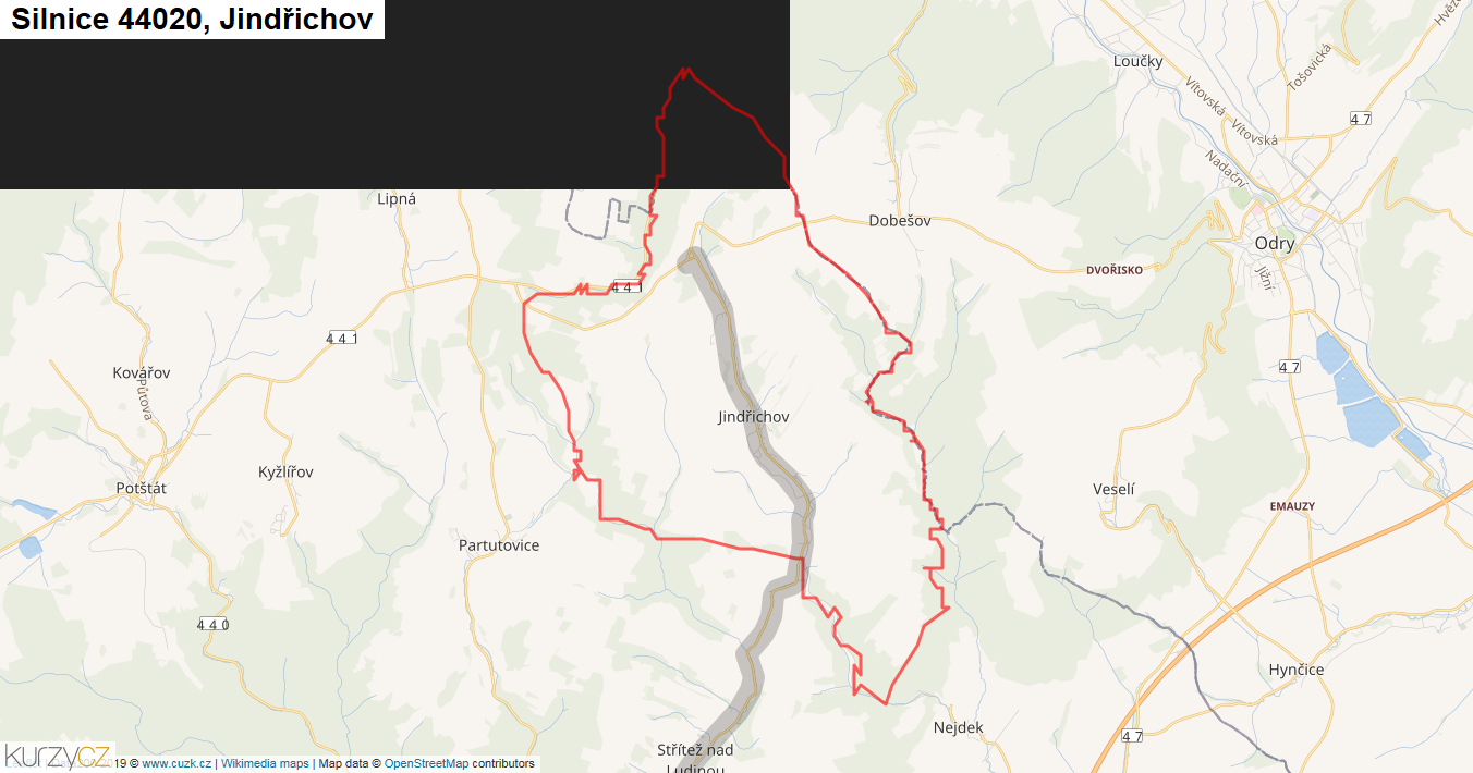 Jindřichov, Silnice 44020 - Mapa