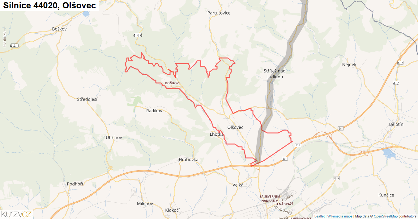 Olšovec, Silnice 44020 - Mapa