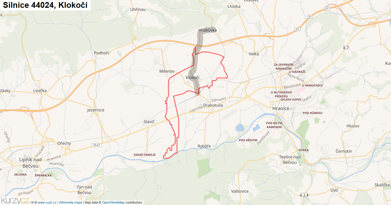 Klokočí, Silnice 44024 - Mapa