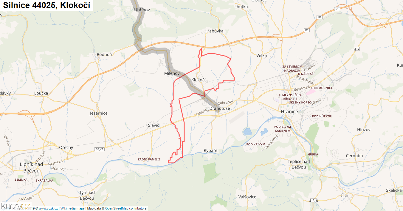 Klokočí, Silnice 44025 - Mapa