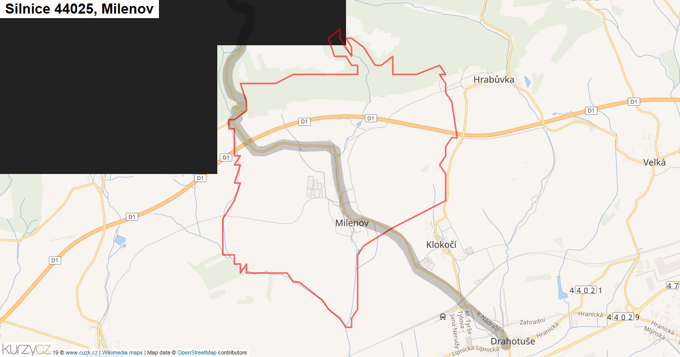 Milenov, Silnice 44025 - Mapa