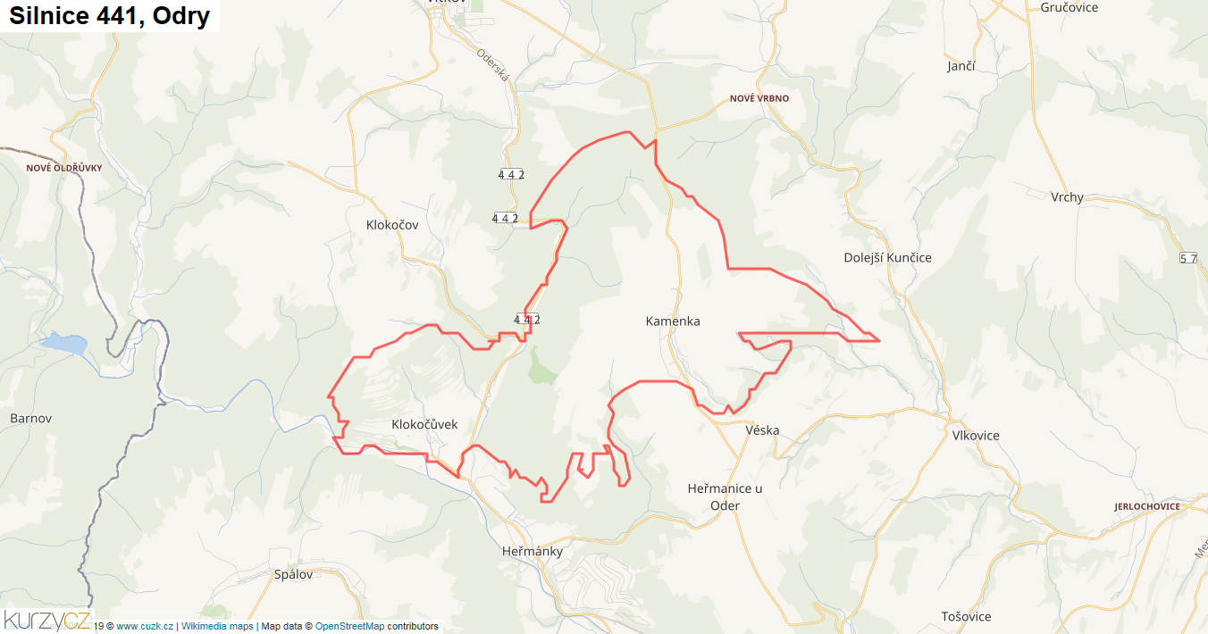 Odry, Silnice 441 - Mapa