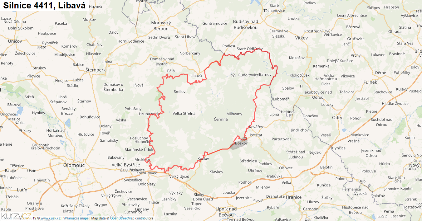Libavá, Silnice 4411 - Mapa
