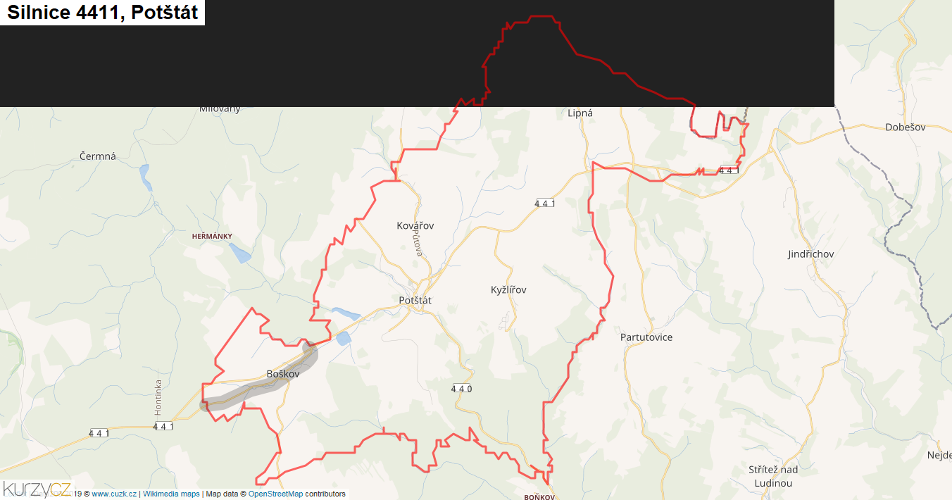 Potštát, Silnice 4411 - Mapa