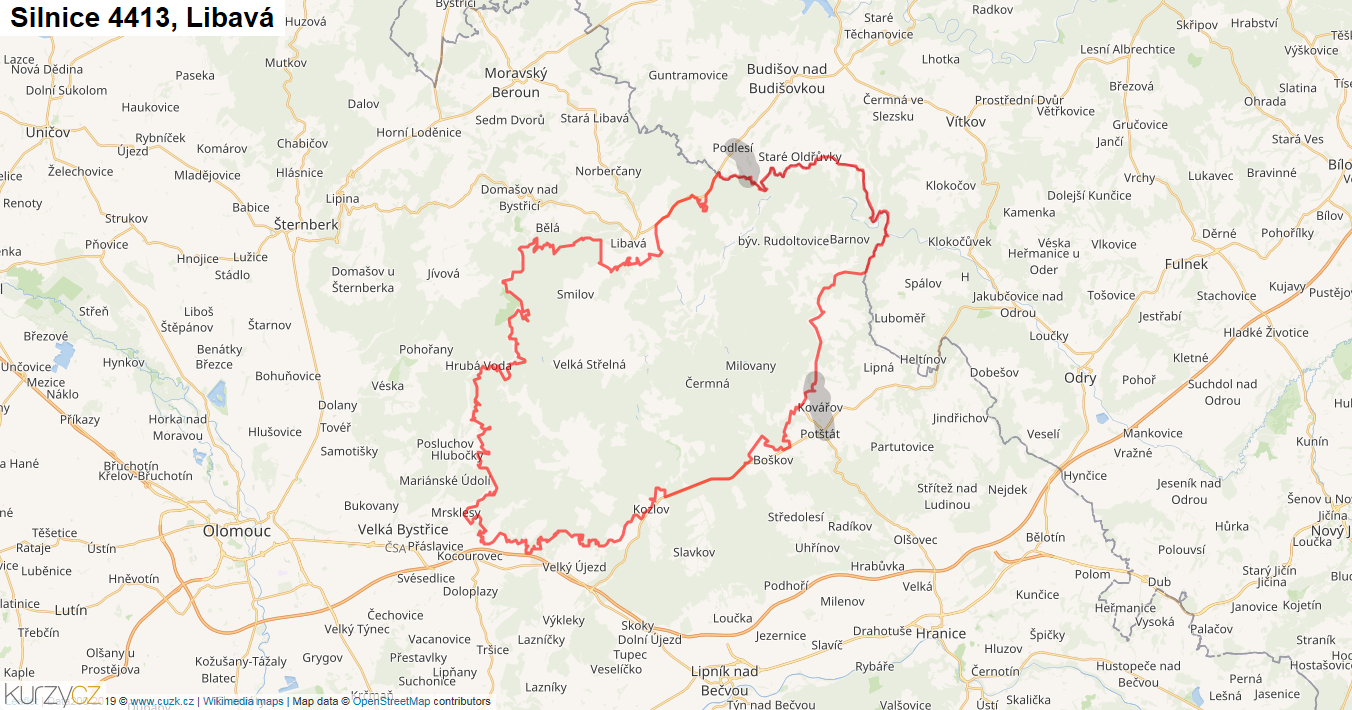 Libavá, Silnice 4413 - Mapa