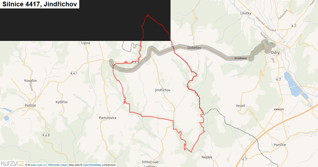 Jindřichov, Silnice 4417 - Mapa