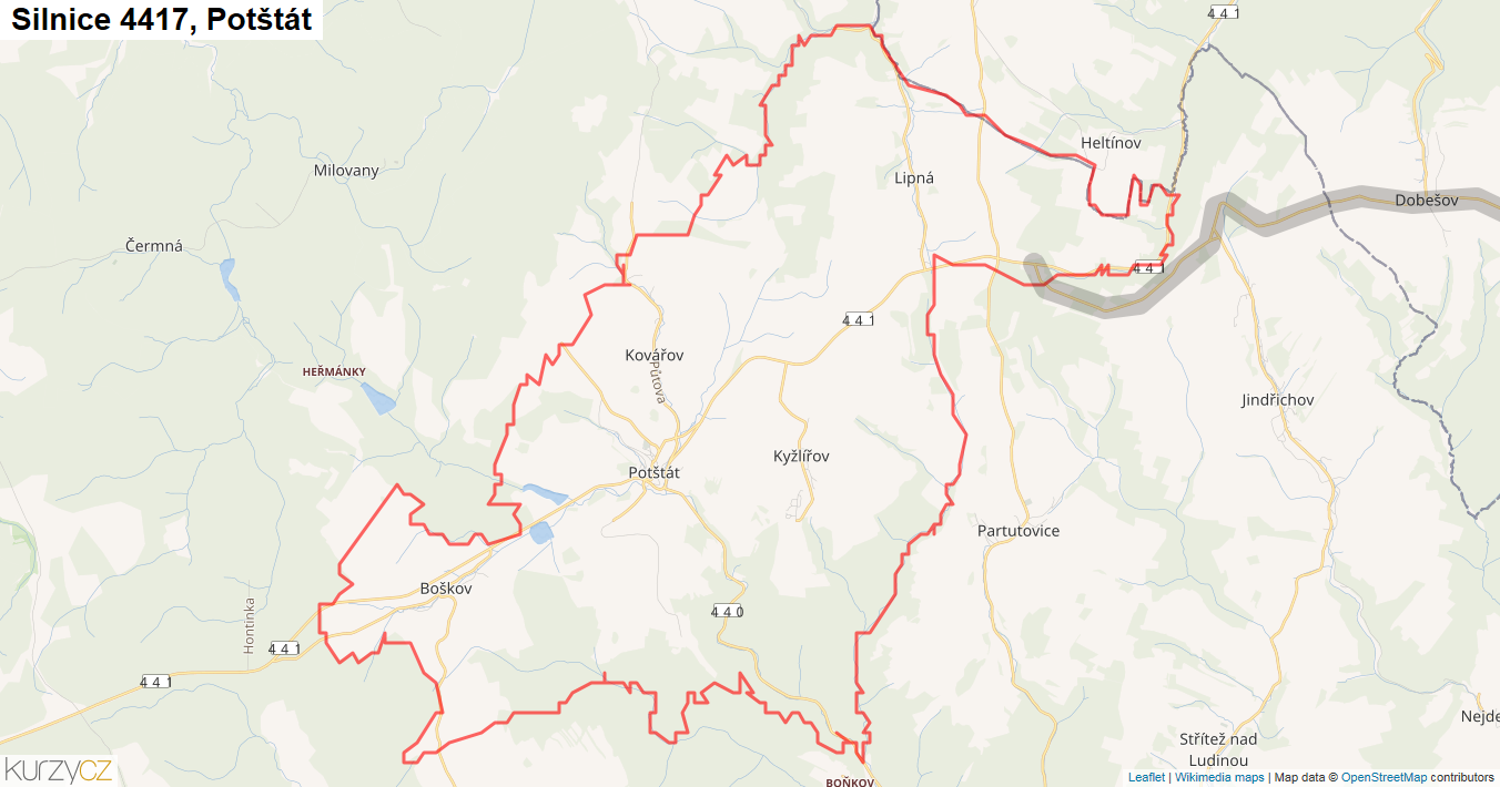 Potštát, Silnice 4417 - Mapa