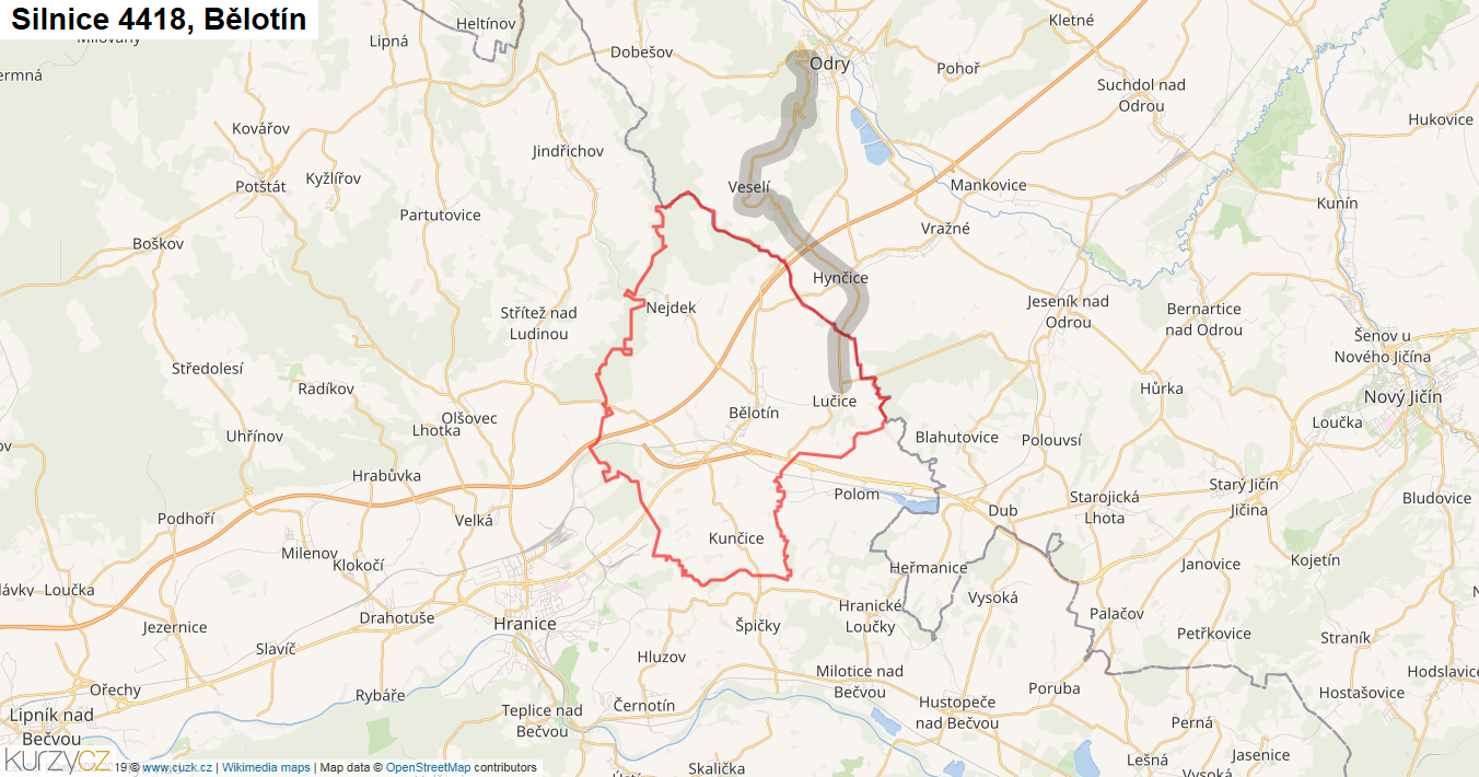 Bělotín, Silnice 4418 - Mapa