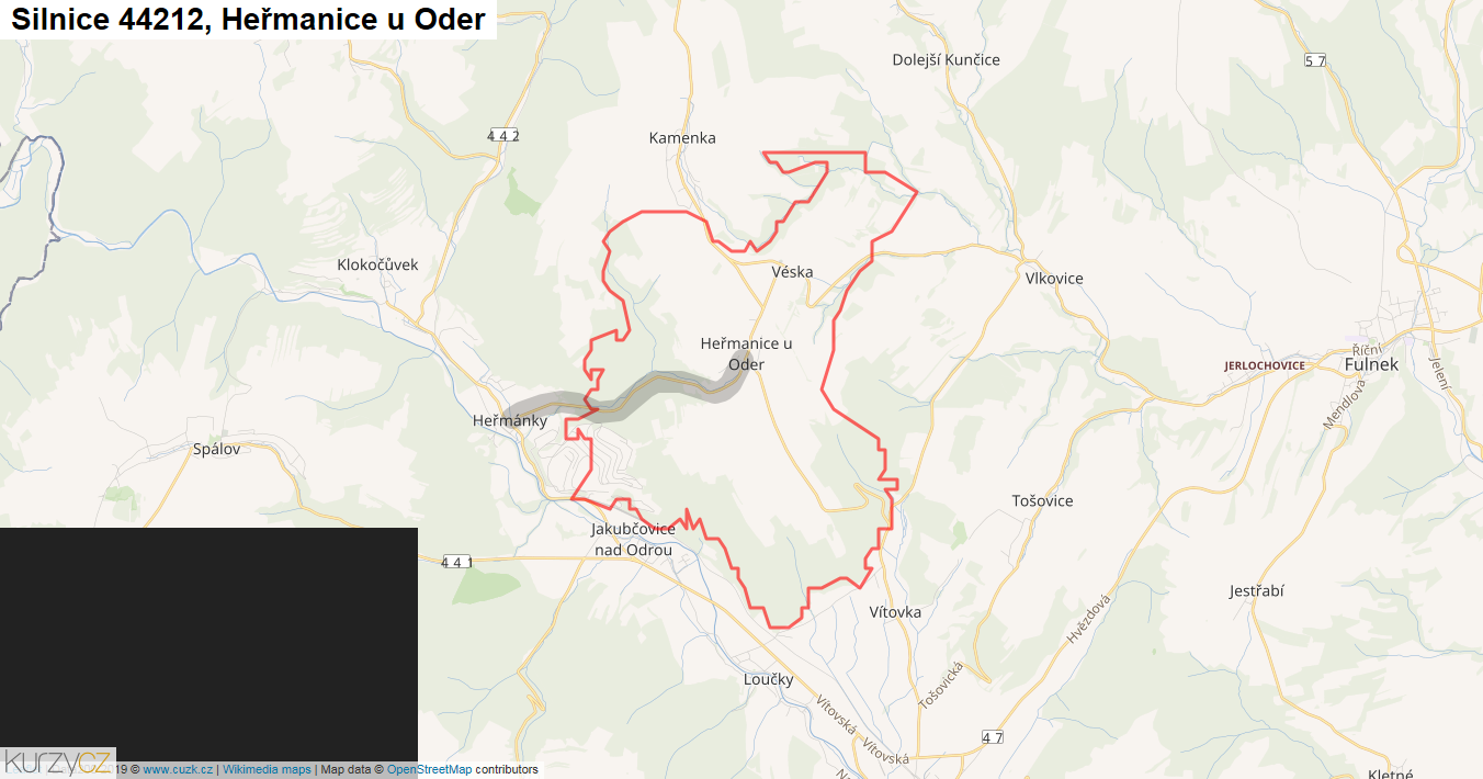 Heřmanice u Oder, Silnice 44212 - Mapa
