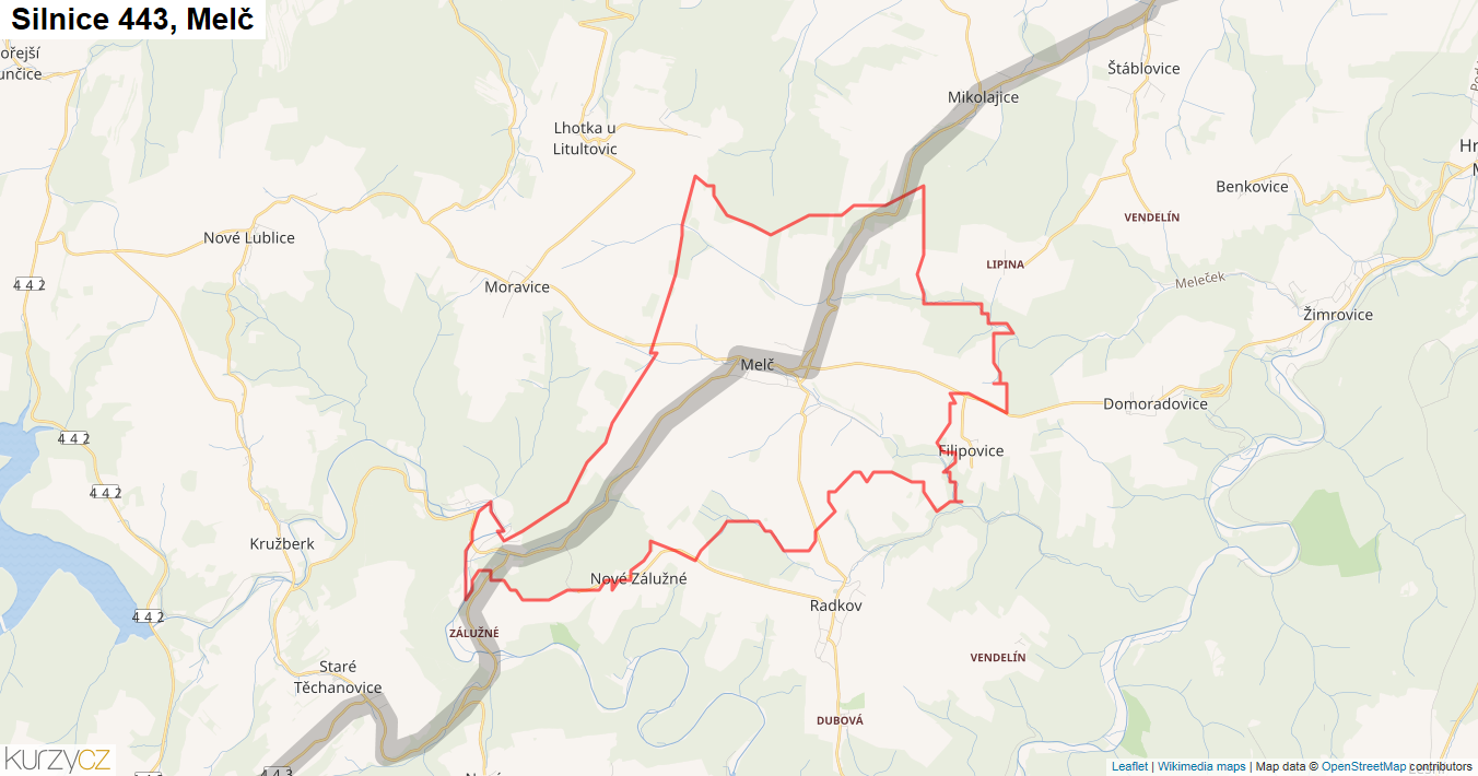 Melč, Silnice 443 - Mapa