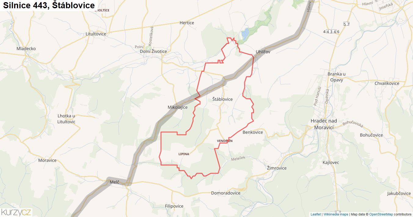Štáblovice, Silnice 443 - Mapa