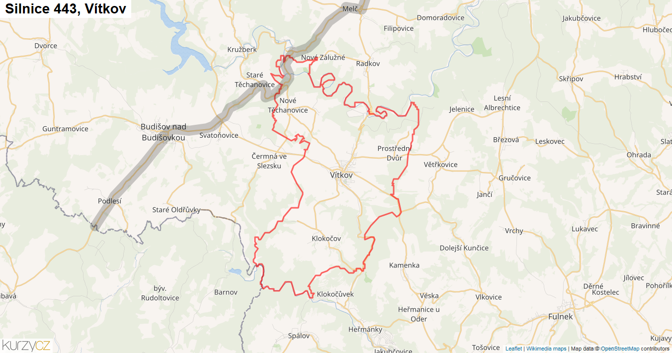 Vítkov, Silnice 443 - Mapa