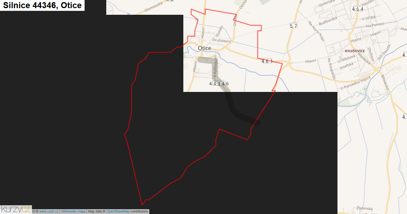 Otice, Silnice 44346 - Mapa