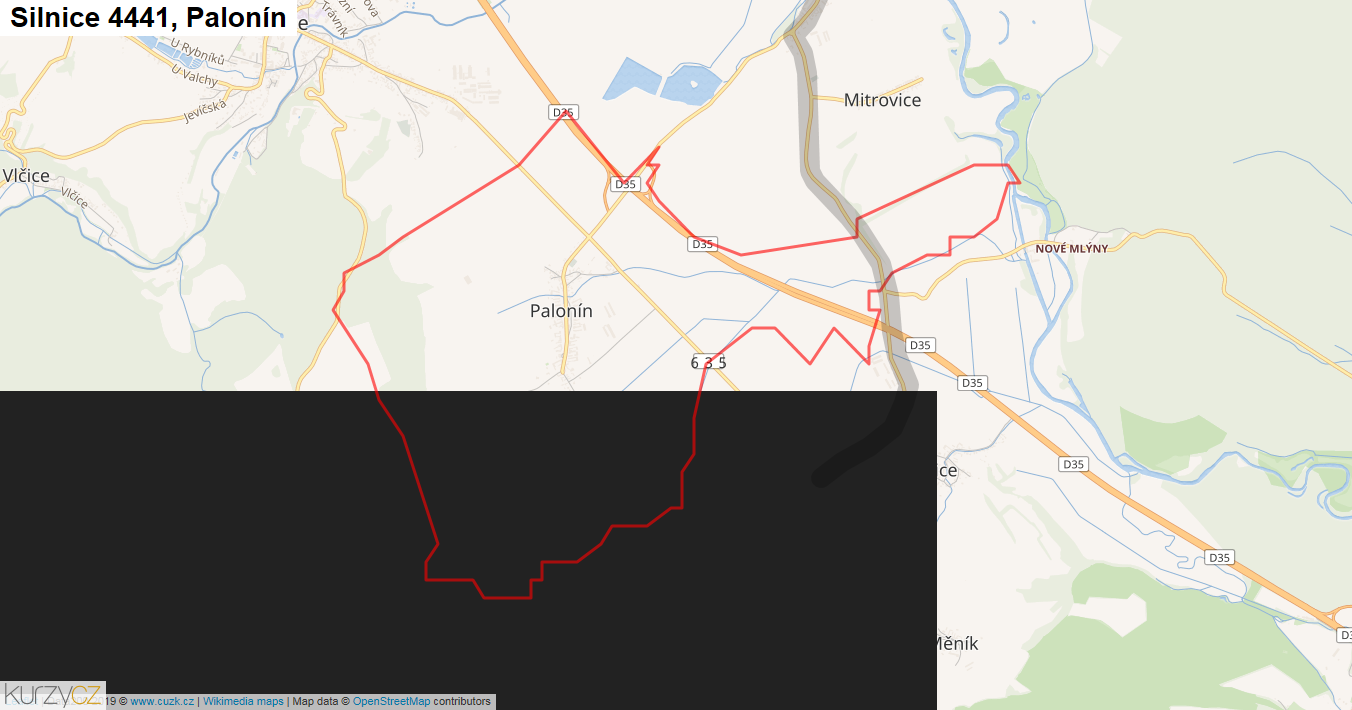 Palonín, Silnice 4441 - Mapa