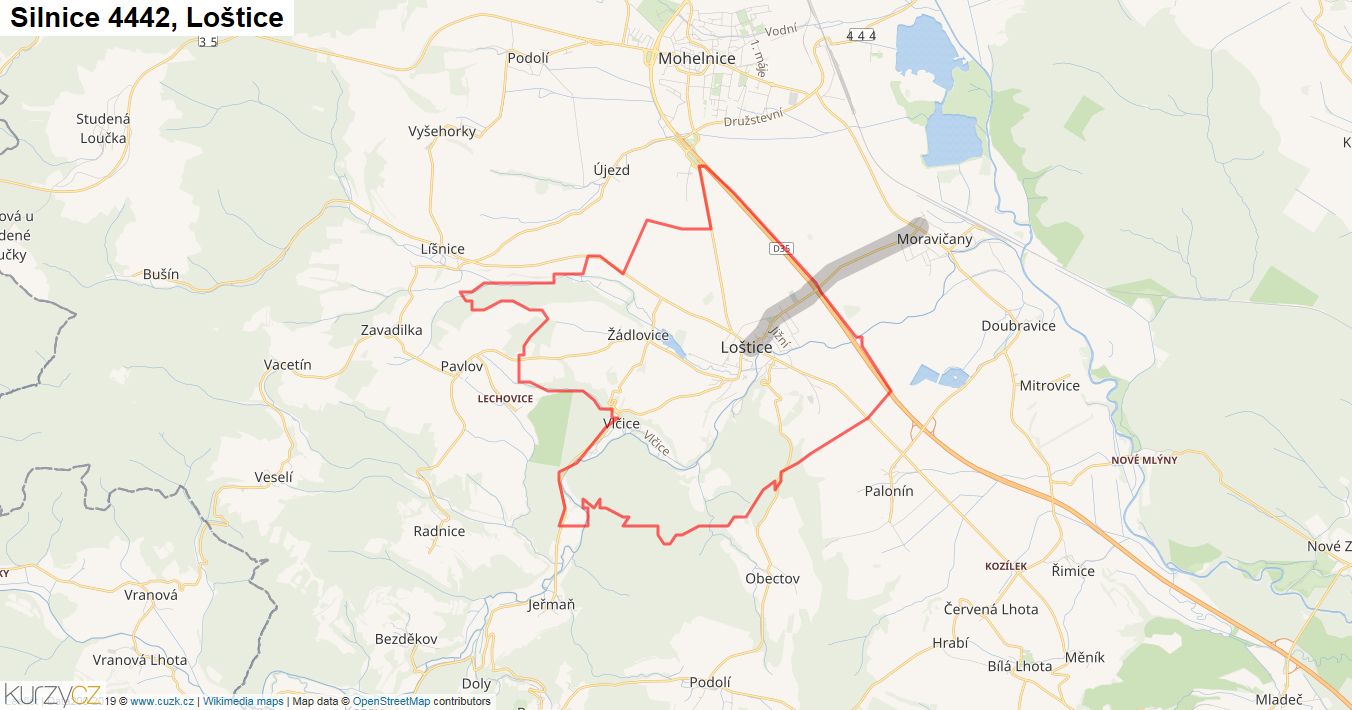 Loštice, Silnice 4442 - Mapa