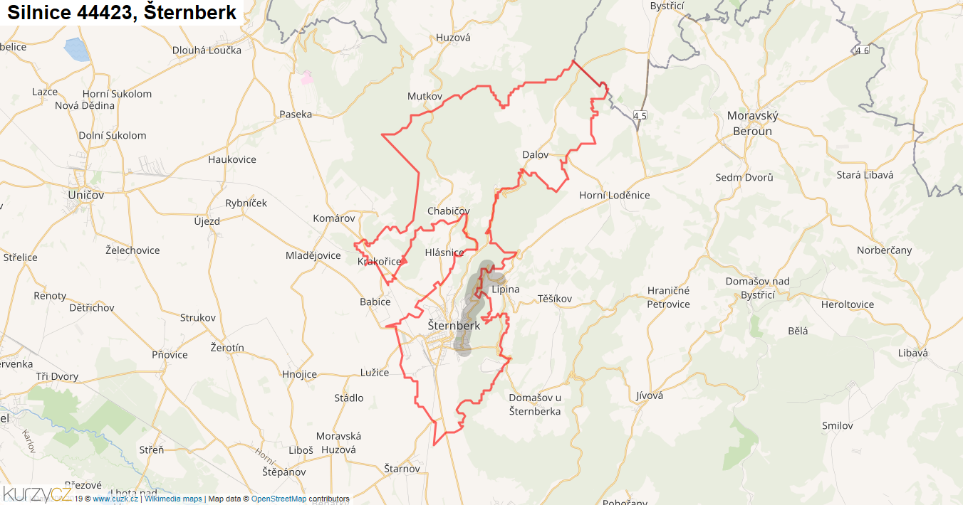 Šternberk, Silnice 44423 - Mapa